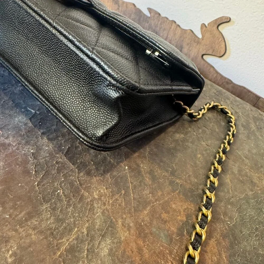 Chanel Black Caviar Circle Handle Crossbody Bag WOC Series GHW Authentic CoA